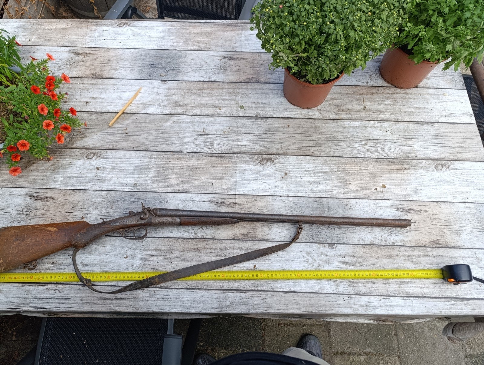 Antiek dubbelloops zwartkruit geweer uit Luik (1840-1865), Ophalen