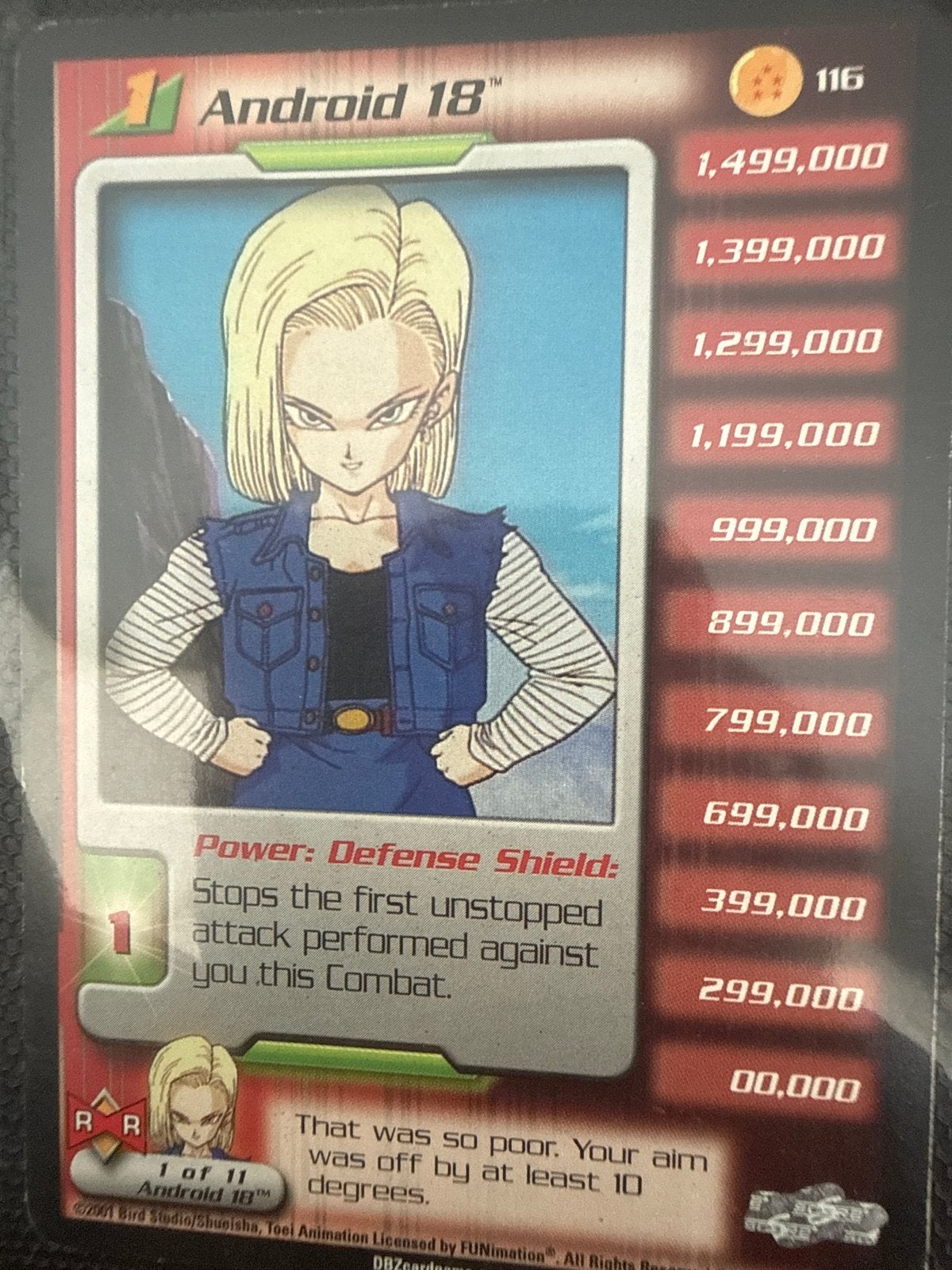 Dragon Ball Z TCG Android 18 kaart - Zeldzaam!, Ophalen of Verzenden, Zo goed als nieuw, Losse kaart