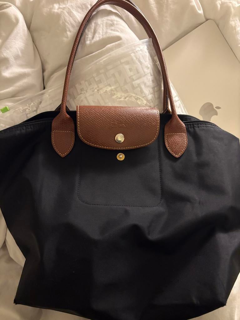 Longchamp Le Pliage Tas Maat M Zwart, Ophalen of Verzenden, Gebruikt, Zwart, Handtas