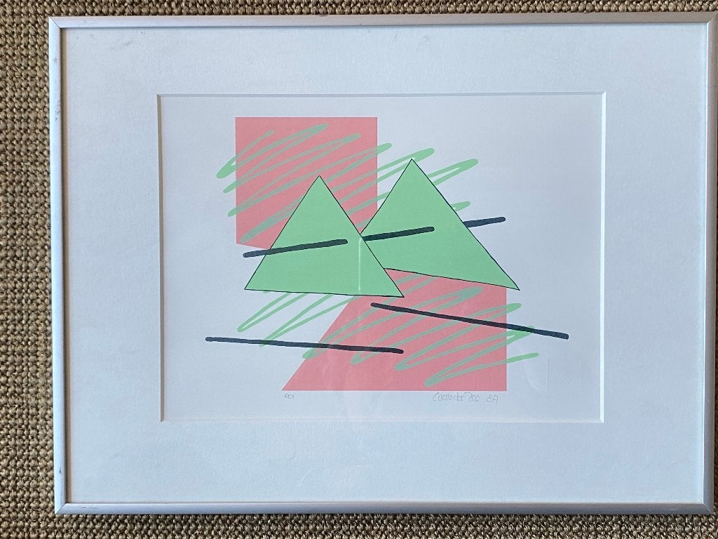 Figuren en lijnen, Gesigneerd, Ophalen of Verzenden, Abstract, Zeefdruk