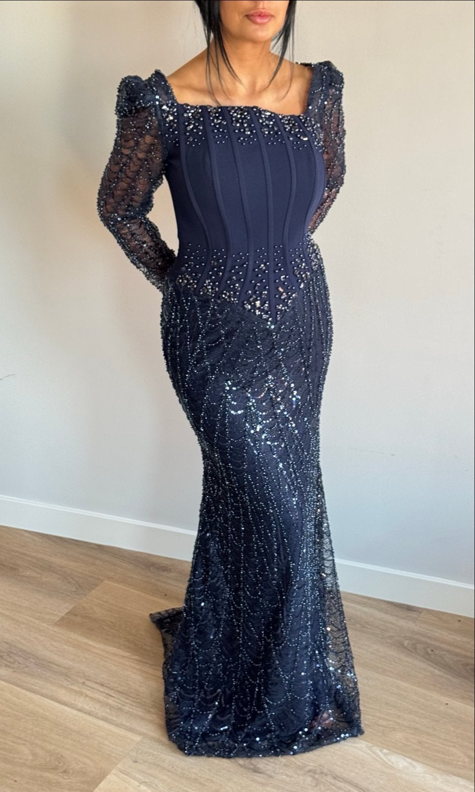 Elegante Avondjurk met Pailletten en Kralen - Maat M, Kleding | Dames, Blauw, Nieuw, Ophalen of Verzenden, Maat 36 (S)