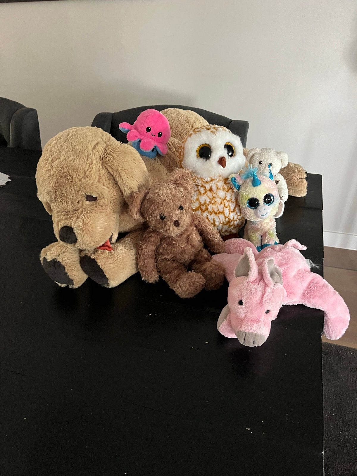 Diverse knuffels: hond, uil, eenhoorn, beer, octopus, paard, Ophalen, Gebruikt, Overige merken, Overige karakters