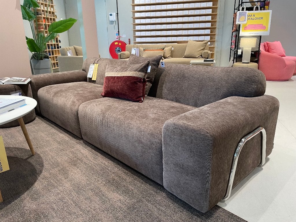 SOFACOMPANY Gloria 3,5 zitsbank met chroom, Ophalen, 75 tot 100 cm, Rechte bank, Stof