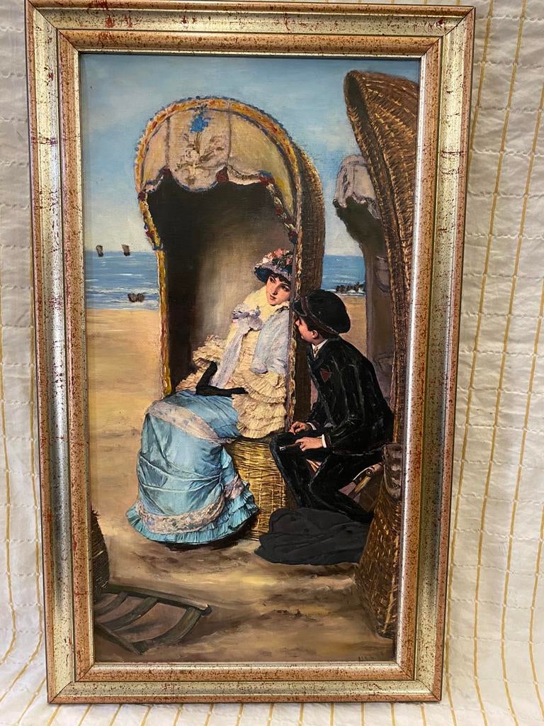 Schilderij strandtafereel, Antiek en Kunst, Ophalen of Verzenden