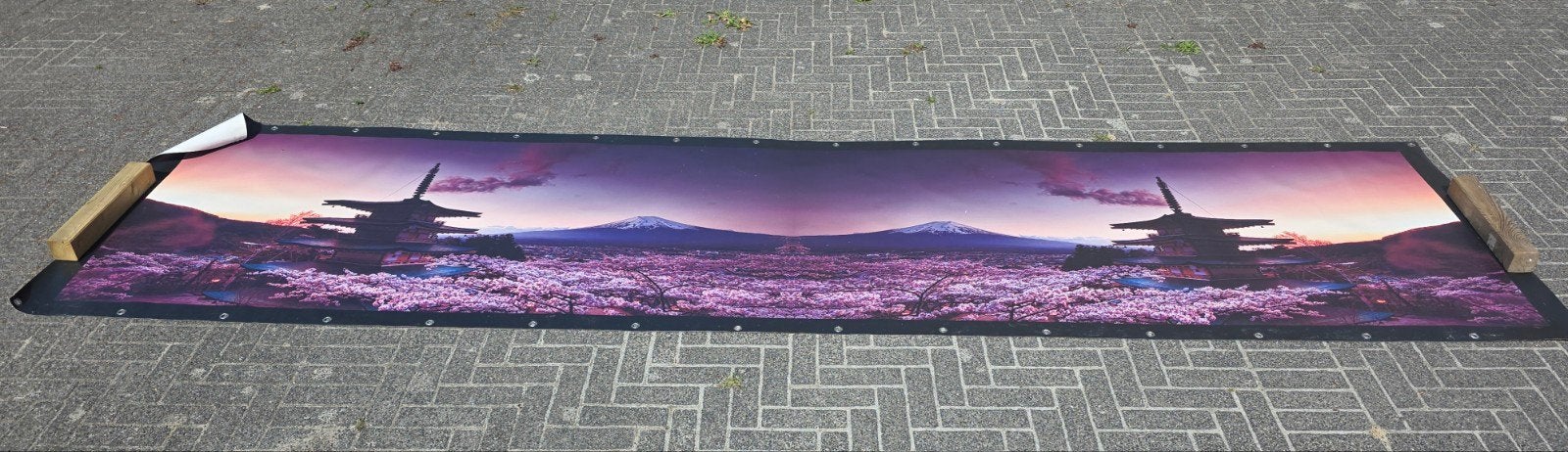 Grote Fotoprint Japanse Tempel en Kersenbloesem 4x1m, Ophalen, 125 cm of meer, 75 – 100, Print