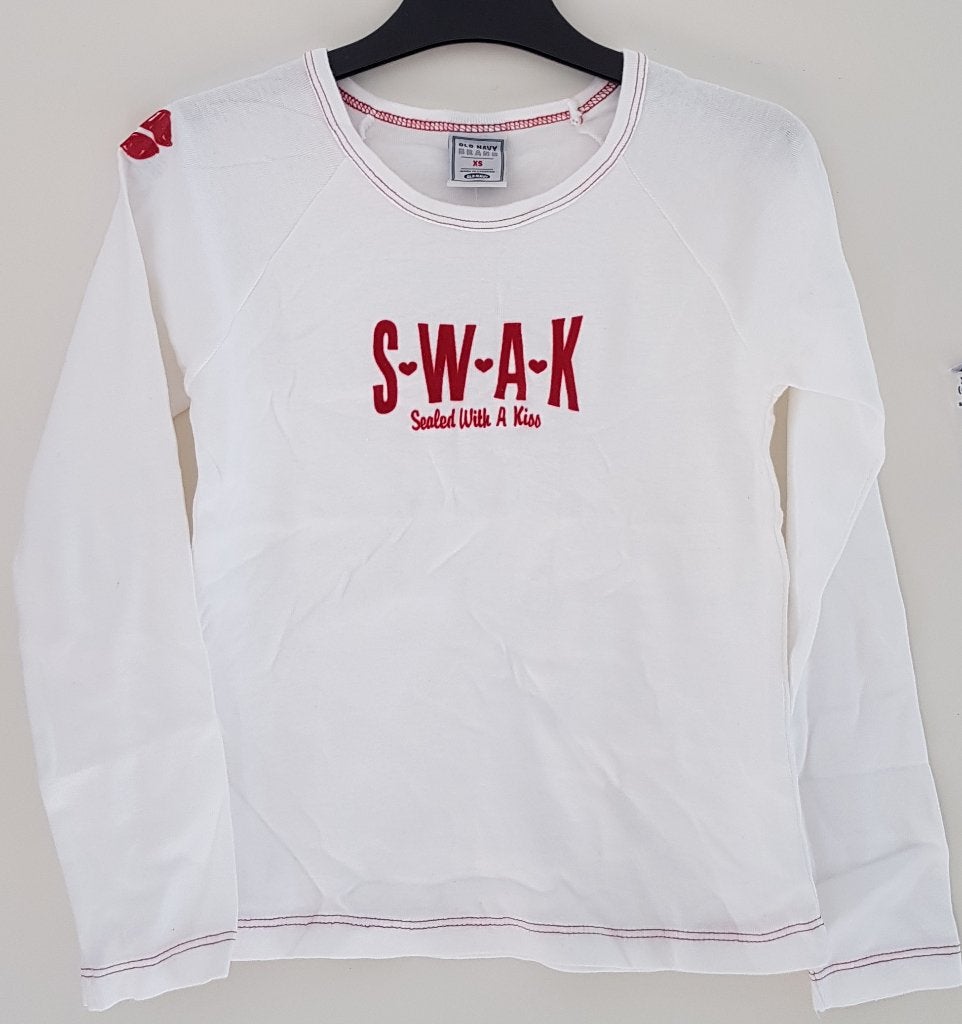 Maat 128 Longsleeve wit/rood Old Navy NIEUW (0481) a, Kinderen en Baby's, Kinderkleding | Maat 128, Meisje, Old Navy, Nieuw, Ophalen of Verzenden