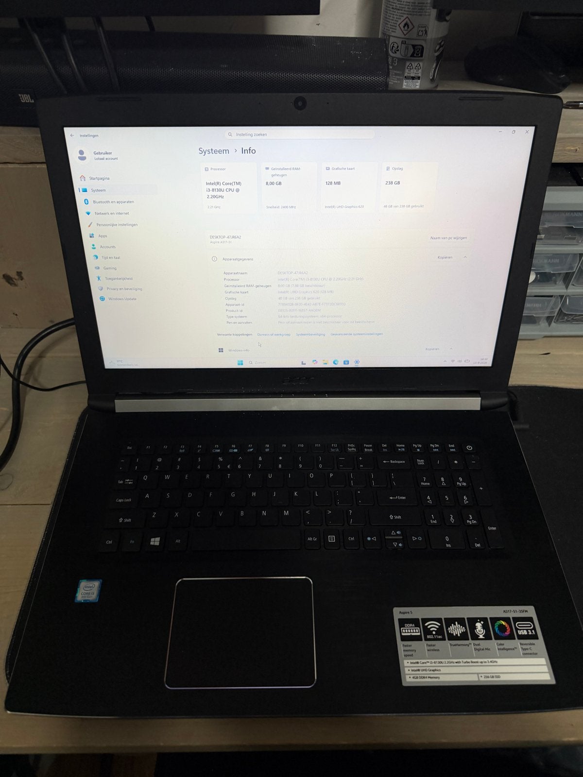 Acer Aspire 5 i3-8130U, en asus i3 latio versturen kan, Computers en Software, Ophalen, Gebruikt, Met videokaart, 2 tot 3 Ghz