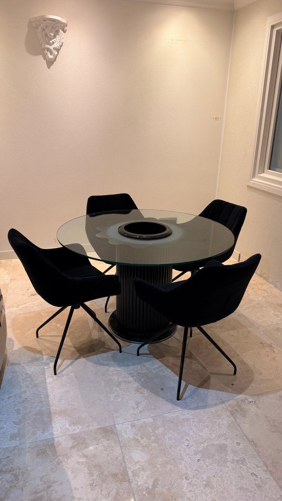 4 fluwelen stoelen TAFEL GRATIS, Ophalen, Gebruikt, 100 tot 150 cm, Rond