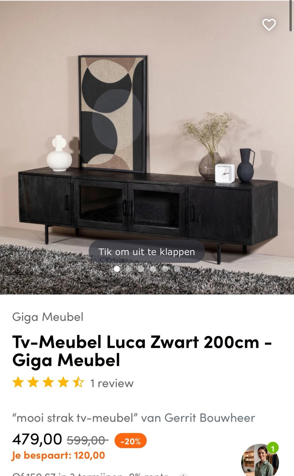 Tv meubel luca zwart 200cm gigameubel, 150 tot 200 cm, Nieuw, Savoire, Van heastrechtstraat 15d