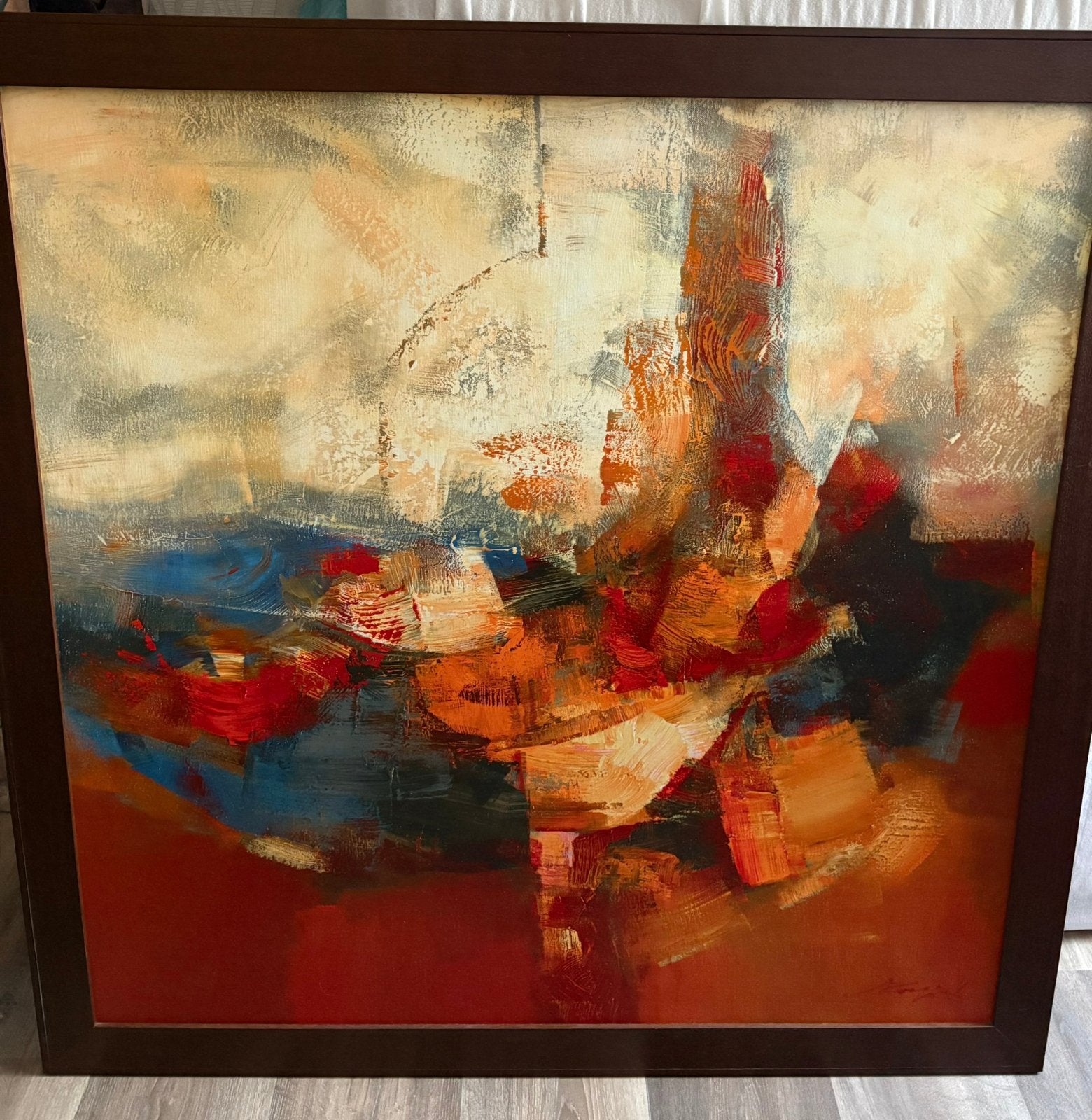 Te koop: groot Schilderij 110/110 met houten lijst, Antiek en Kunst, Kunst | Schilderijen | Abstract, Ophalen
