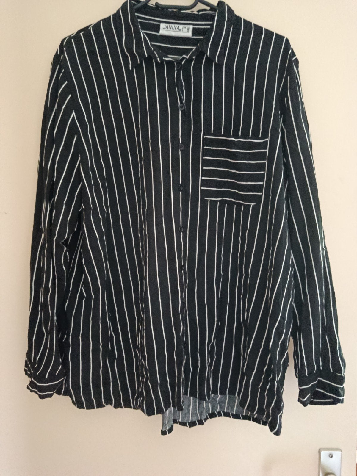 Leuke gestreepte blouse met borstzakje, maat 48, Zwart, Maat 46/48 (XL) of groter, Ophalen of Verzenden, Gedragen