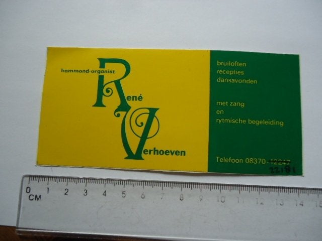sticker oud Wageningen Rene Verhoeven Hammond organist, Verzenden, Zo goed als nieuw, Bedrijf of Vereniging
