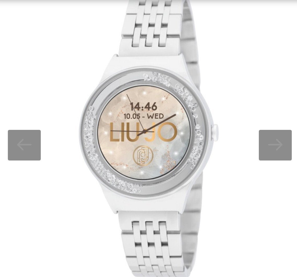 Liu-Jo Smartwatch Voice Dancing Zilver met steentjes SWLJ205, Ophalen of Verzenden, Zo goed als nieuw, Waterdicht, Afstand