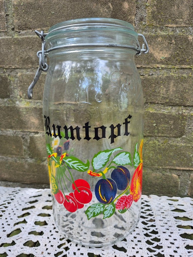 Vintage Glazen Rumtopf Pot met Fruitdecoratie, Ophalen of Verzenden, Meerkleurig, Overige merken, Glas