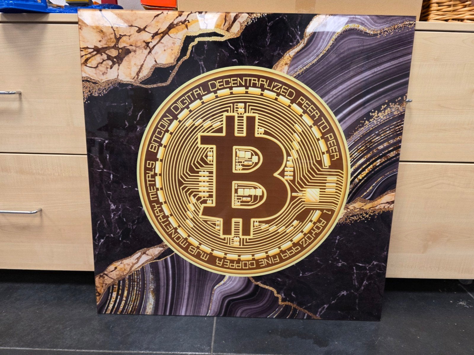 Bitcoin glas schilderij 80x80, Huis en Inrichting, Woonaccessoires | Schilderijen, Tekeningen en Foto's, Ophalen of Verzenden