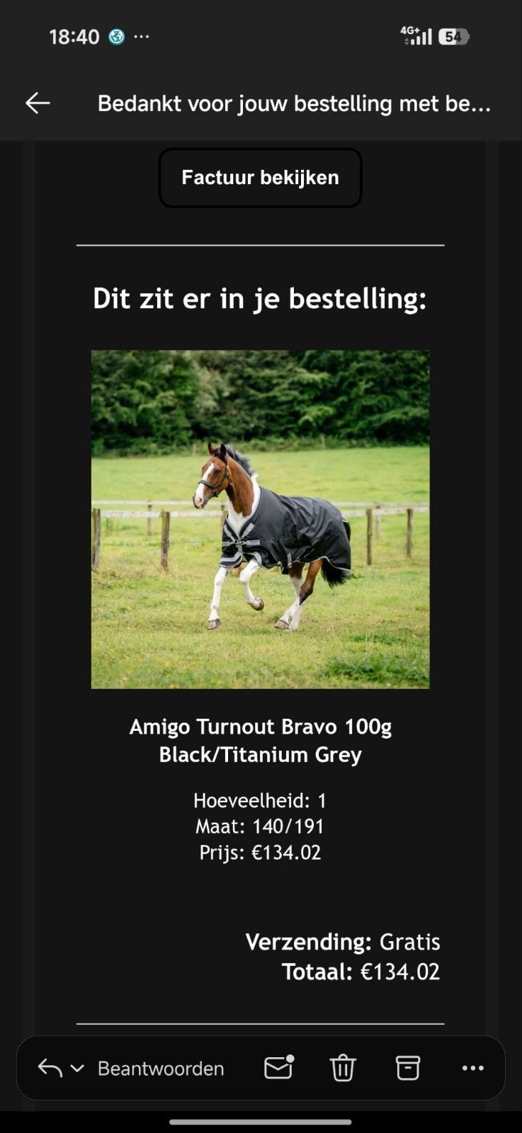 Amigo turnout Bravo winterdeken 100 gram, maat 140/191, 100 g, Gebruikt, Ophalen of Verzenden, Blauw