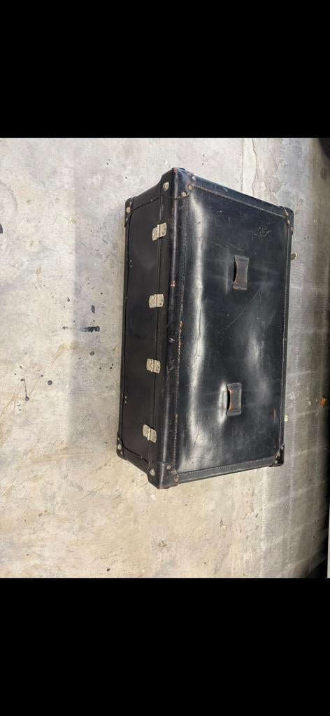Antieke leren reiskoffer - Vintage bagage, Antiek en Kunst, Ophalen