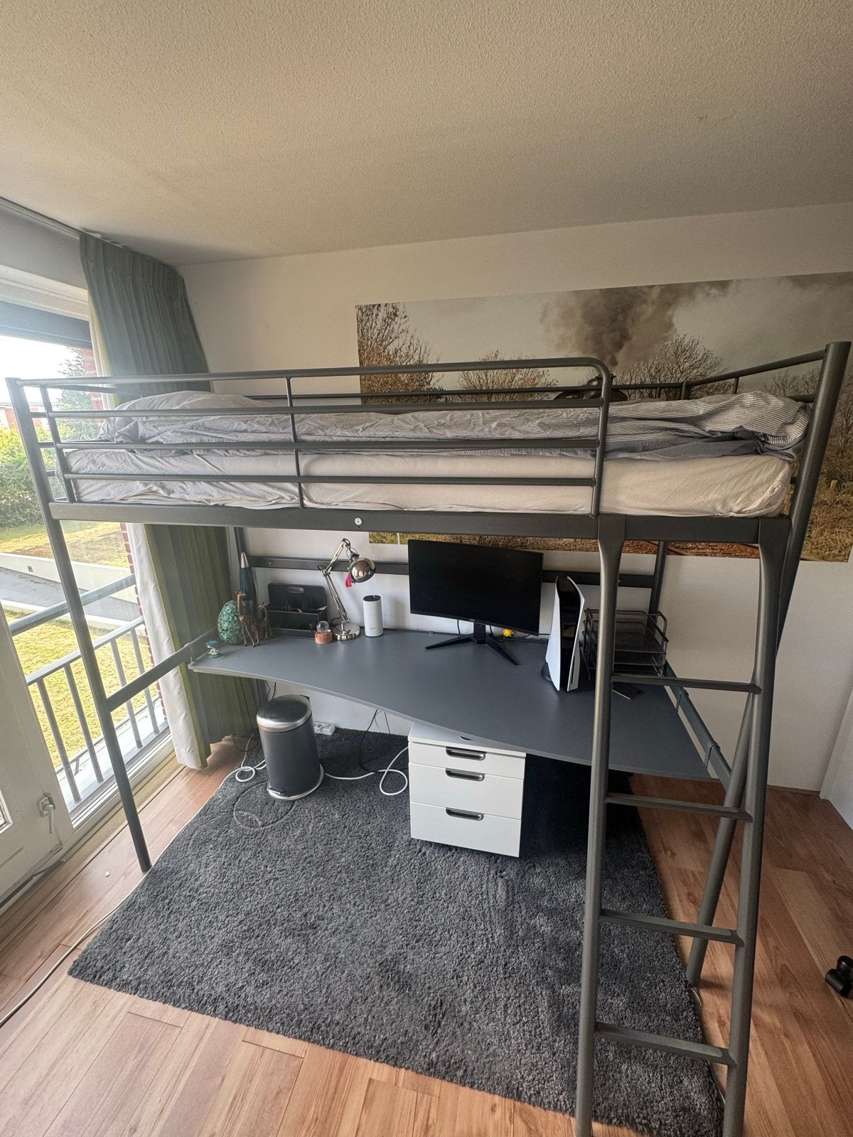 Hoogslaper met bureau en matras, Gebruikt, Eenpersoons, Ophalen of Verzenden, 200 cm