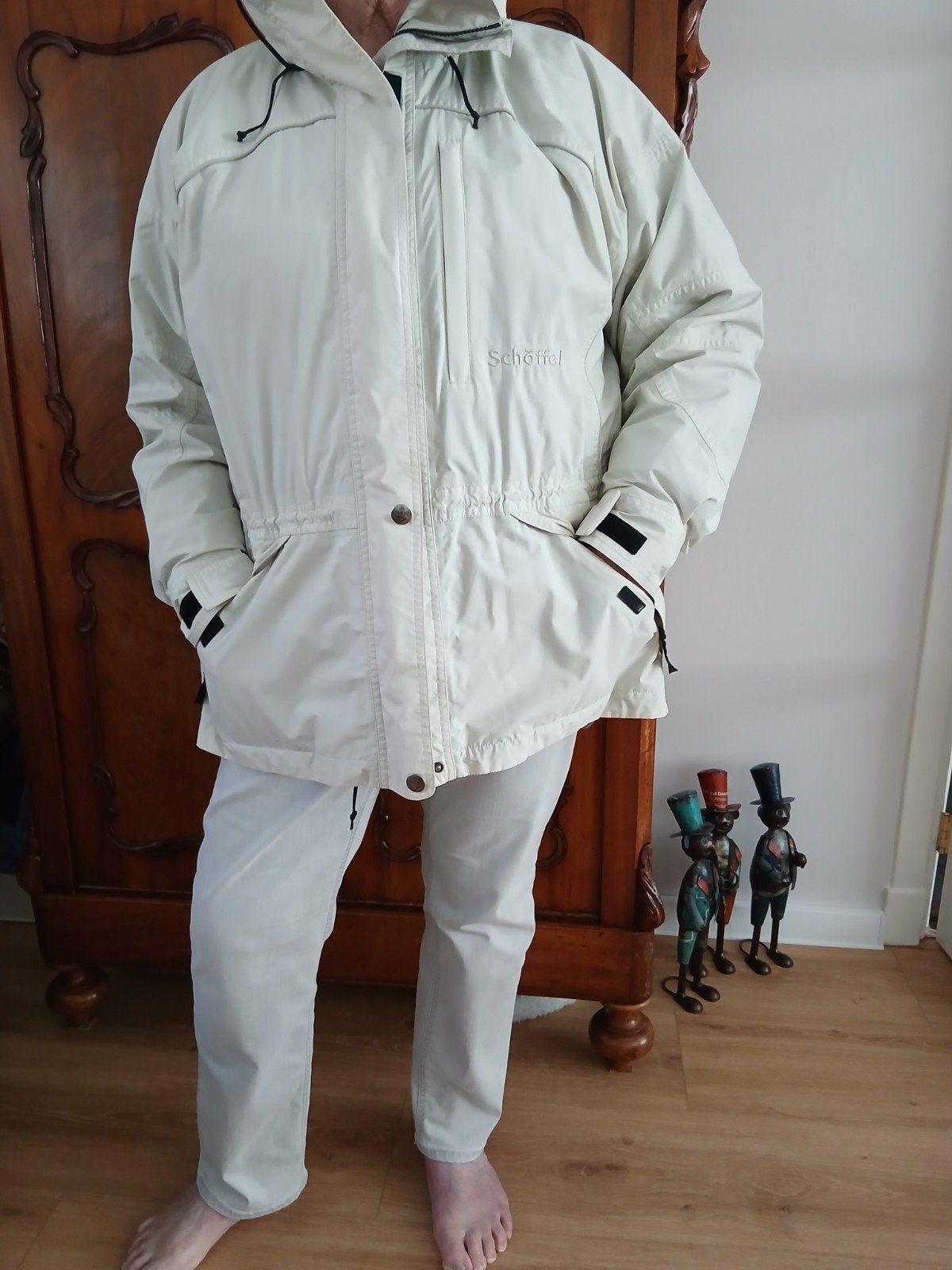 Schoffel Parka XL Ecru met capuchon en blauwe binnenkant, Ophalen of Verzenden