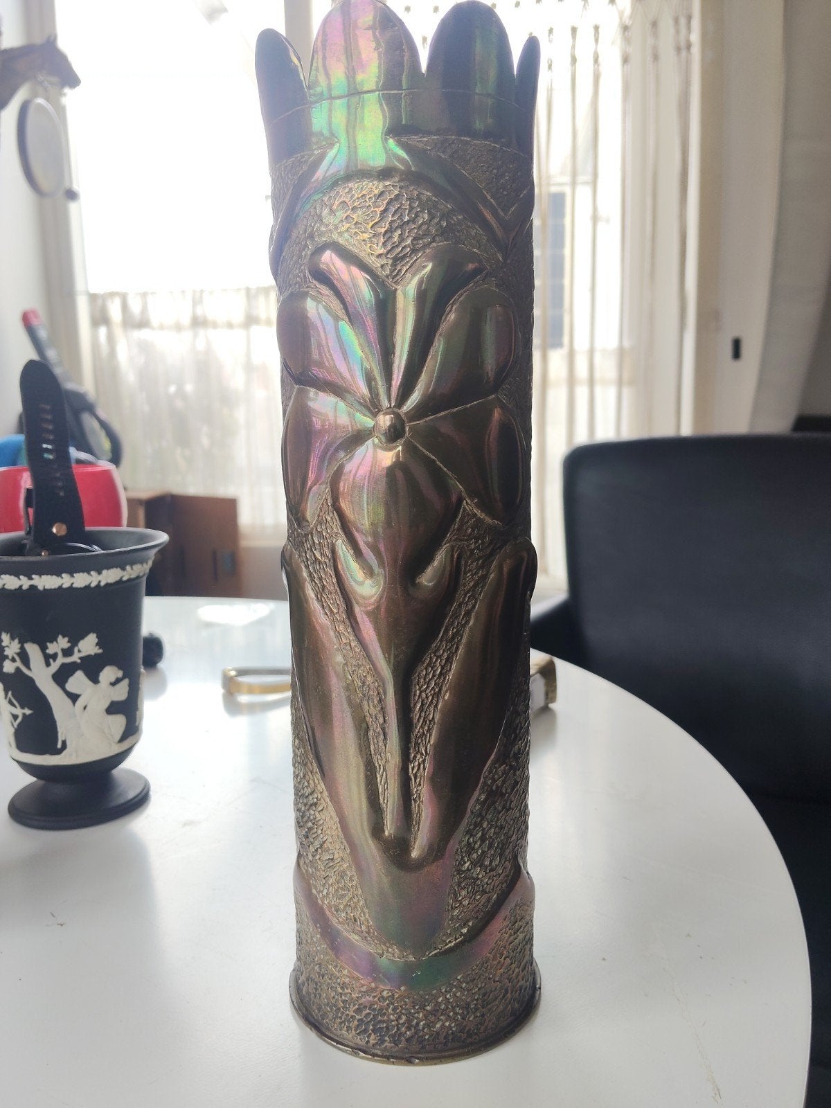 Unieke Loopgraven Kunst - Messing Huls met Decoratie 1916, Ophalen of Verzenden
