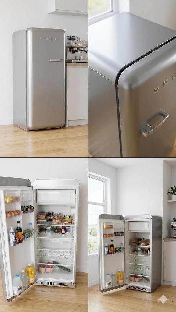 Smeg FAB28 koelkast - Zilver Metallic - Jaren '50 design, Witgoed en Apparatuur, Koelkasten en IJskasten, Ophalen of Verzenden