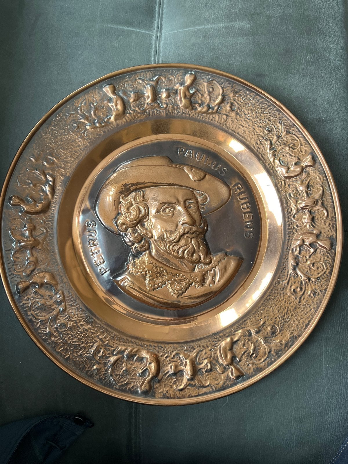 Decoratieve Koperen Plaat met Portret van Rubens, Antiek en Kunst, Ophalen of Verzenden, Koper