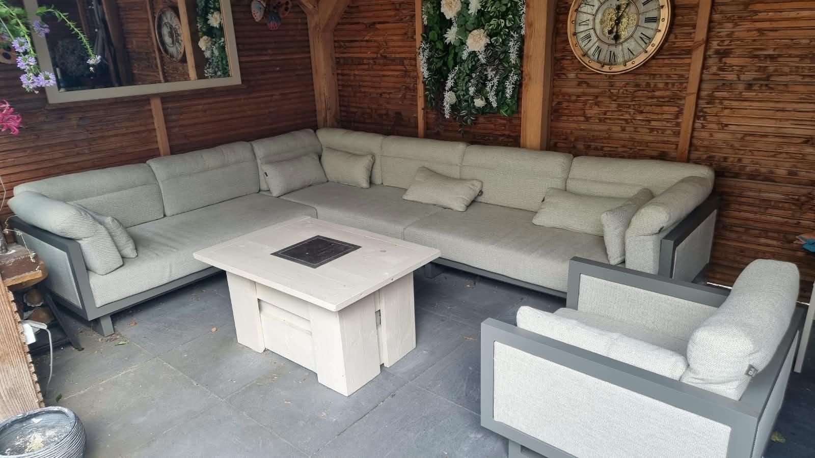Apple Bee Santorini Loungeset - Hoekbank met fauteuil, Ophalen, Gebruikt, Meer dan 8 zitplaatsen, Aluminium