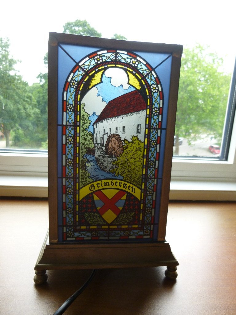 GRIMBERGEN ABDIJBIER LAMP GLAS IN LOOD JAREN 30/40, Verzamelen, Ophalen of Verzenden, Gebruikt, Lichtbak of (neon) lamp