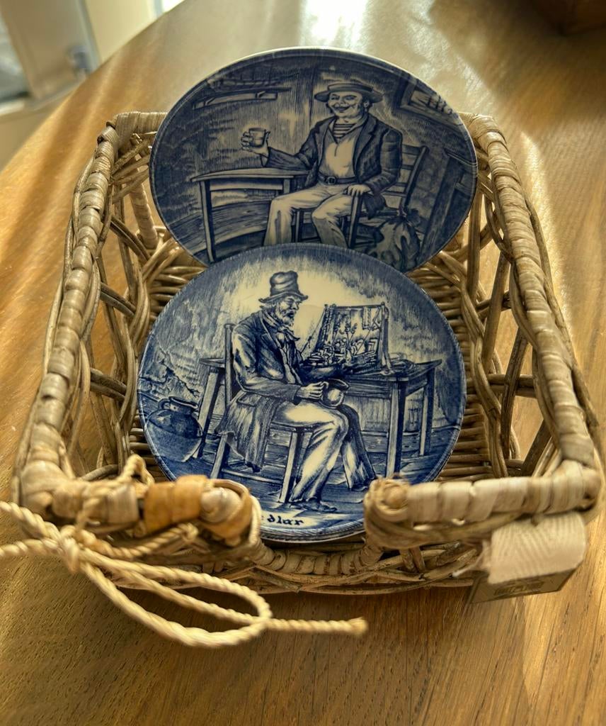 Set van 4 Enoch Wedgwood blauw-witte petit four schaaltjes, Antiek en Kunst, Antiek | Porselein, Ophalen of Verzenden