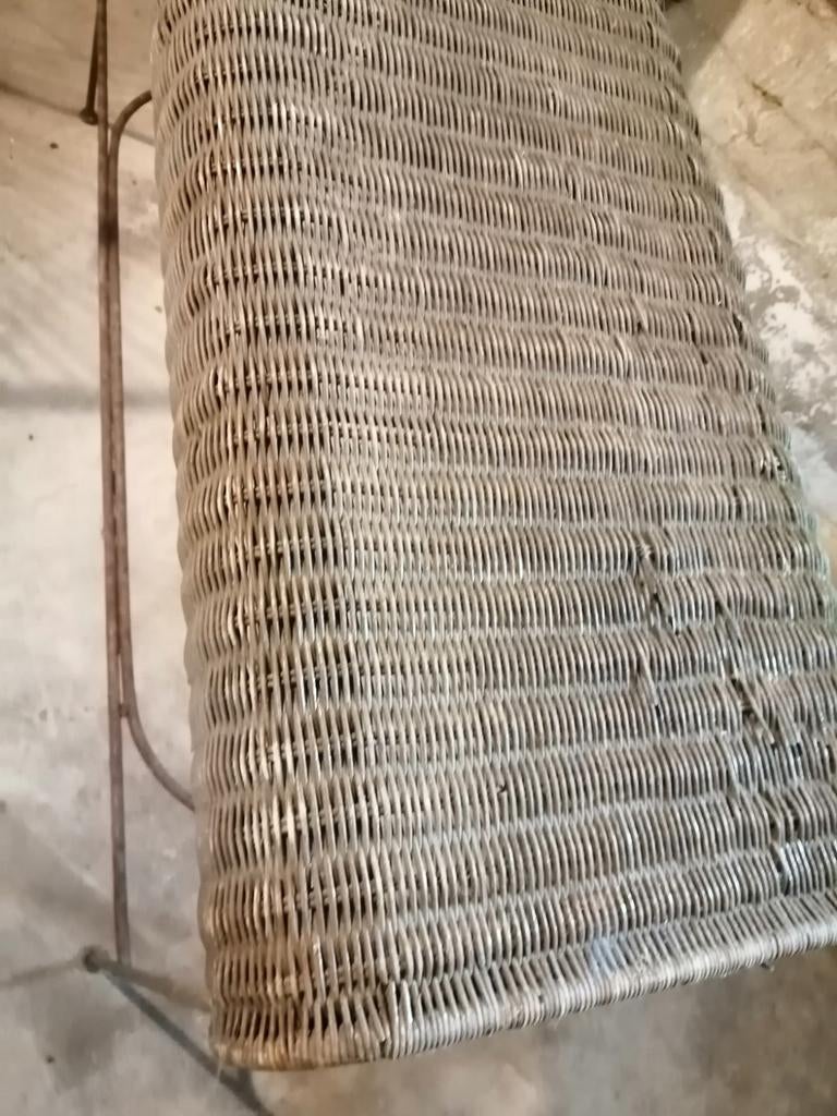 OUDE FRANSE HAL TAFEL METAAL ROTAN RIET PIT RIET 120X73X43CM, Ophalen