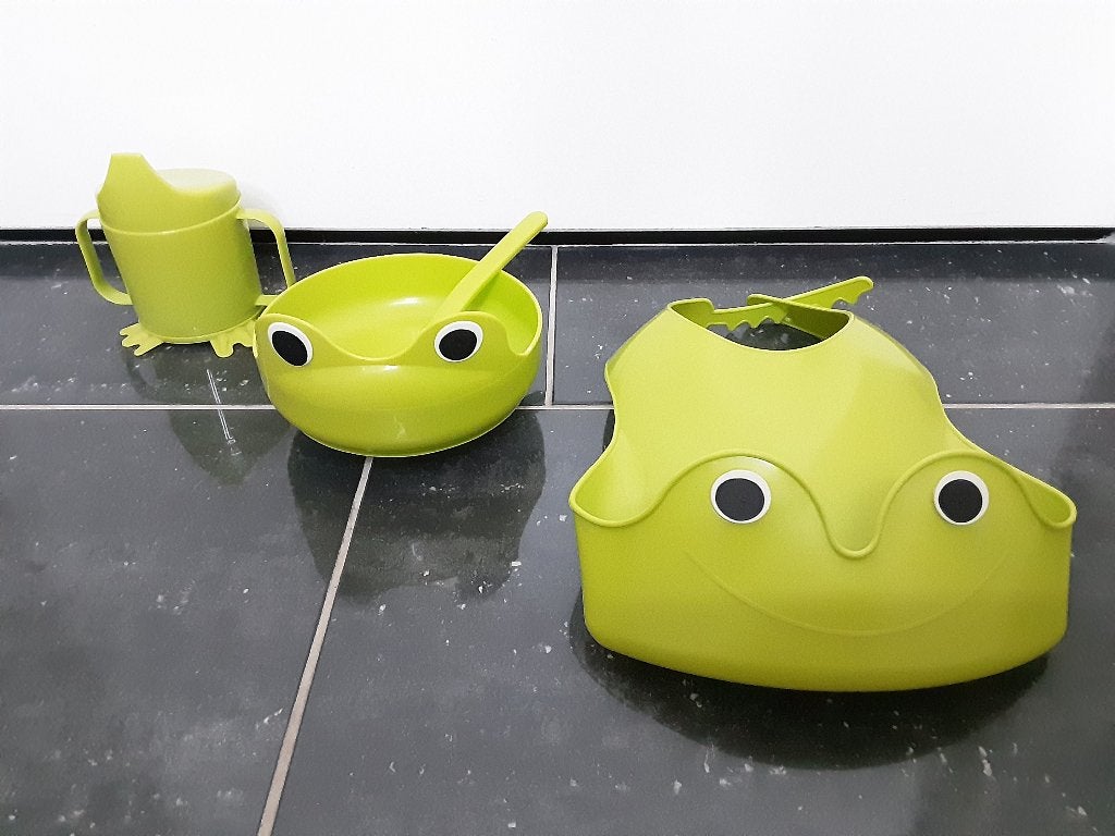 Ontbijtset Kikker baby/peuter, 4 st beker kom slabber nieuw!, Ophalen of Verzenden, Nieuw, BPA-vrij, Overige typen