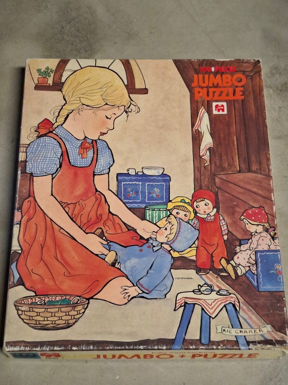 2 Vintage Jumbo Puzzels Rie Cramer - Compleet, Ophalen of Verzenden, Minder dan 500 stukjes, Gebruikt, Legpuzzel