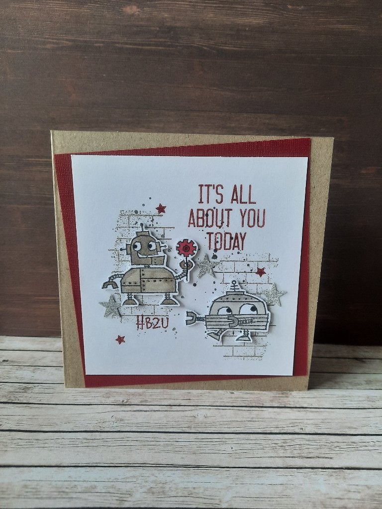 gestempelde kaart, verjaardag kind, robotjes, Ophalen of Verzenden, Nieuw, Kind