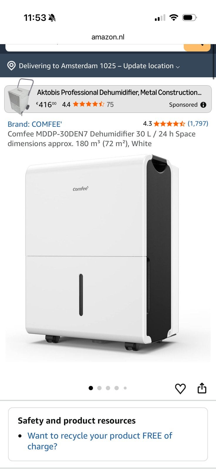 Comfee Dehumidifier, Ophalen, Zo goed als nieuw, Luchtreiniger