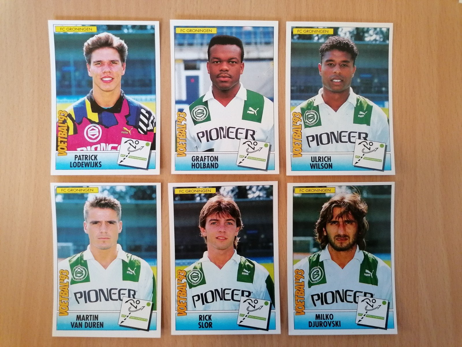 Panini Voetbal '93 FC Groningen 6x., Verzamelen, Ophalen of Verzenden, Zo goed als nieuw, Overige binnenlandse clubs, Poster, Plaatje of Sticker