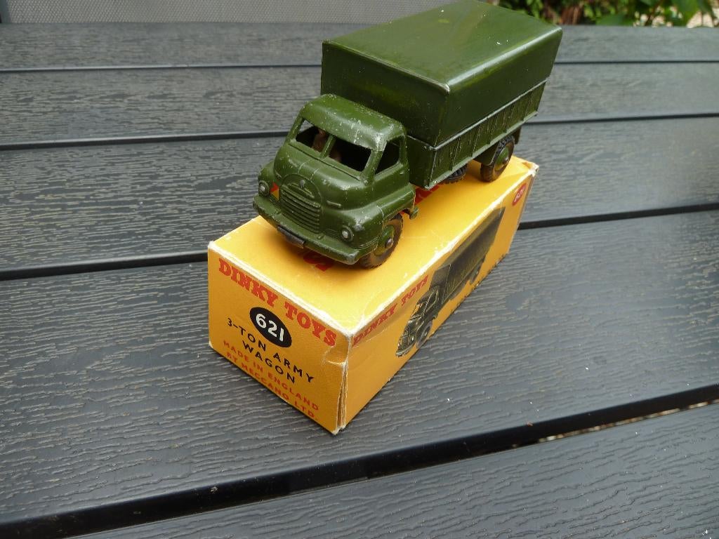 DINKY TOYS:  621    3-TON ARMY WAGON  + DOOSJE, Hobby en Vrije tijd, Modelauto's | 1:43, Ophalen of Verzenden, Gebruikt, Bus of Vrachtwagen