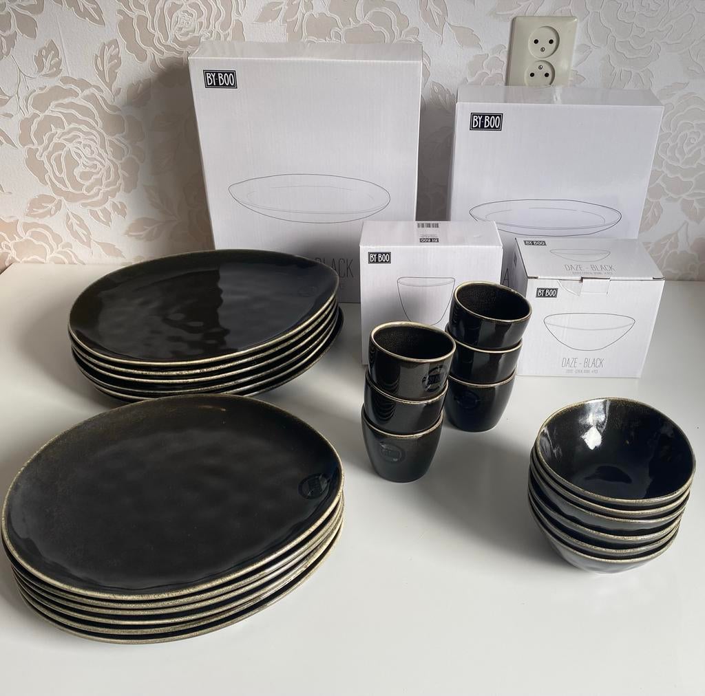 NIEUW By-Boo Serviesset 24-delig - Keramiek NL Daze Black, Ophalen, Keramiek, Nieuw, Overige stijlen