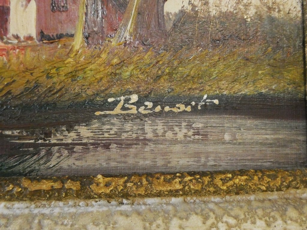 Nostalgisch olieverf schilderij Hollands landschap met molen, Doek, Oud hollands, Ophalen of Verzenden, Gesigneerd