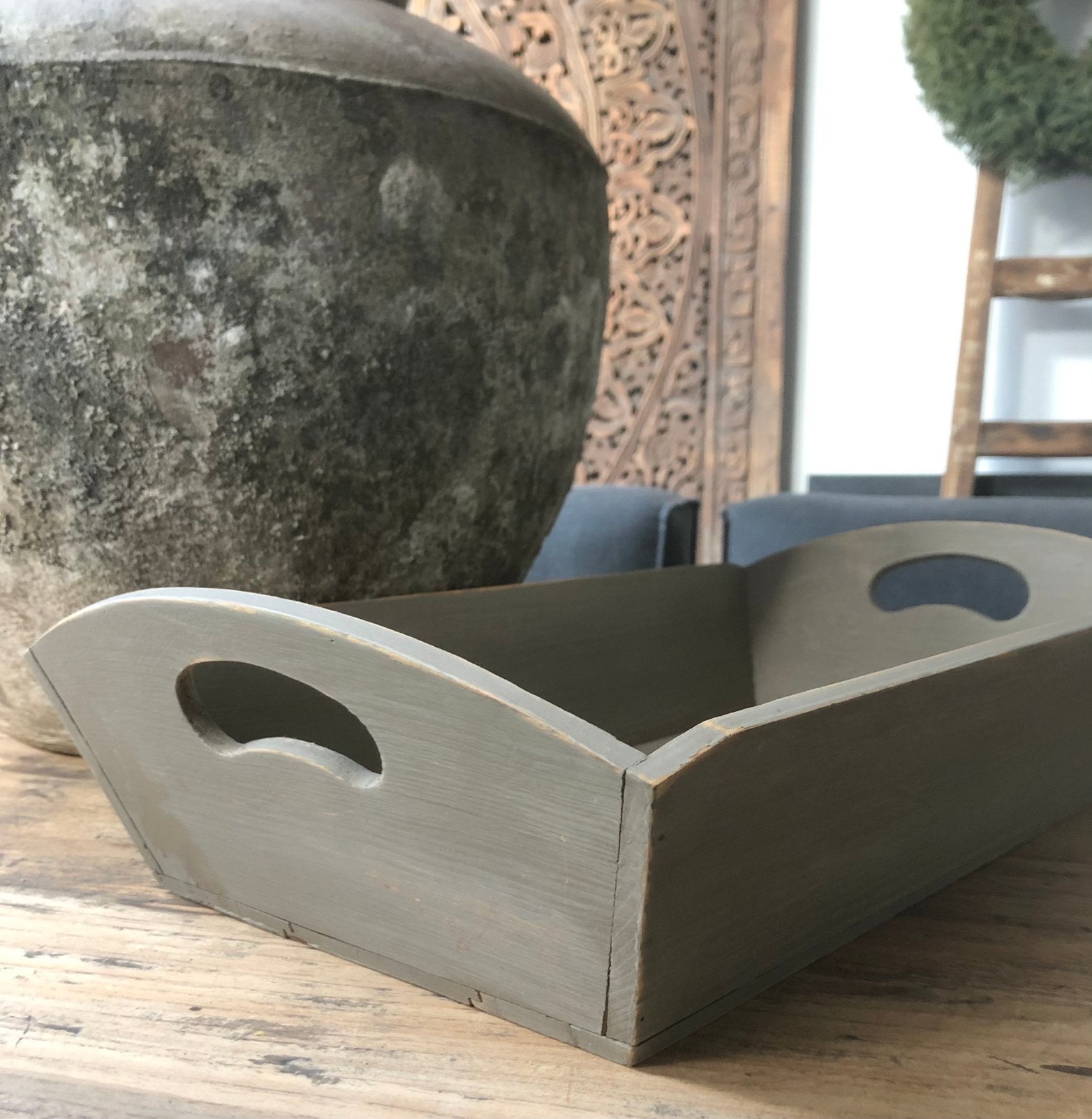 Leverkleurige houten mangelbak sober sleets imperfect, Ophalen of Verzenden
