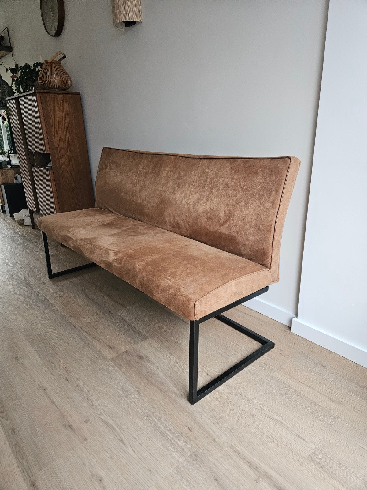 Eetkamerbank velour cognac, Ophalen, Gebruikt, Minder dan 75 cm, 150 tot 200 cm