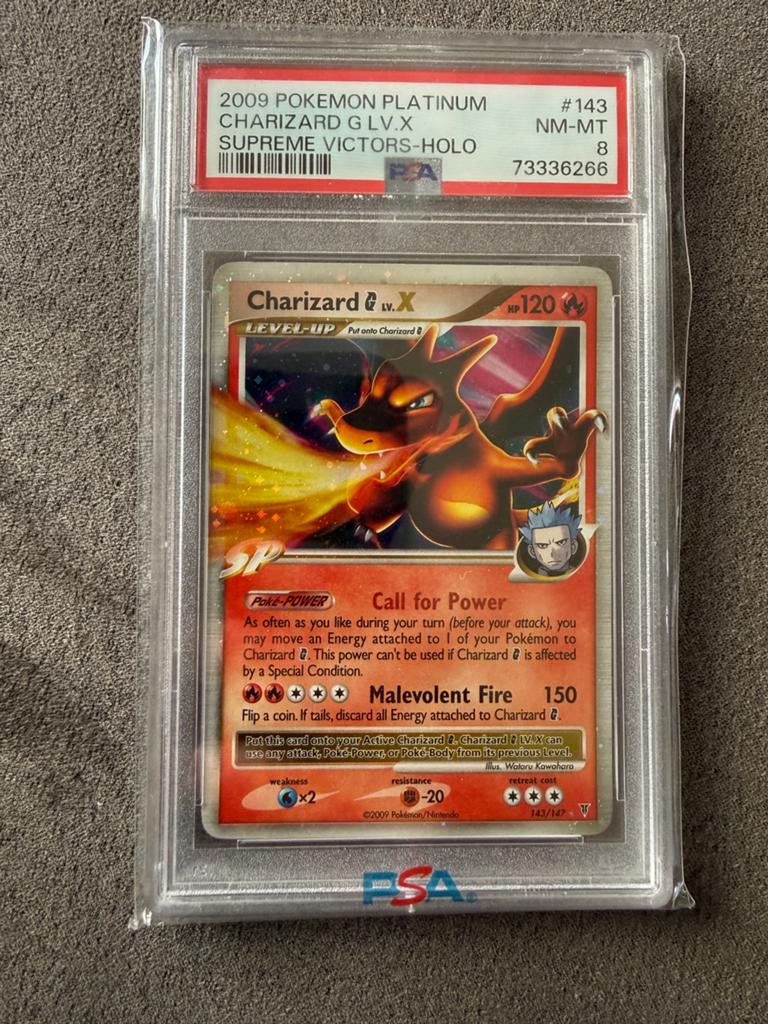 Charizard G LV.X 143 PSA 8, trades welkom, Ophalen of Verzenden, Nieuw