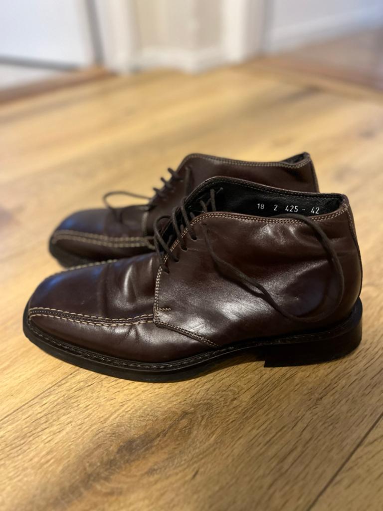 Maat 42 - Manfield Leren Desert Boots - Donkerbruin, Ophalen of Verzenden, Zo goed als nieuw, Bruin, Boots