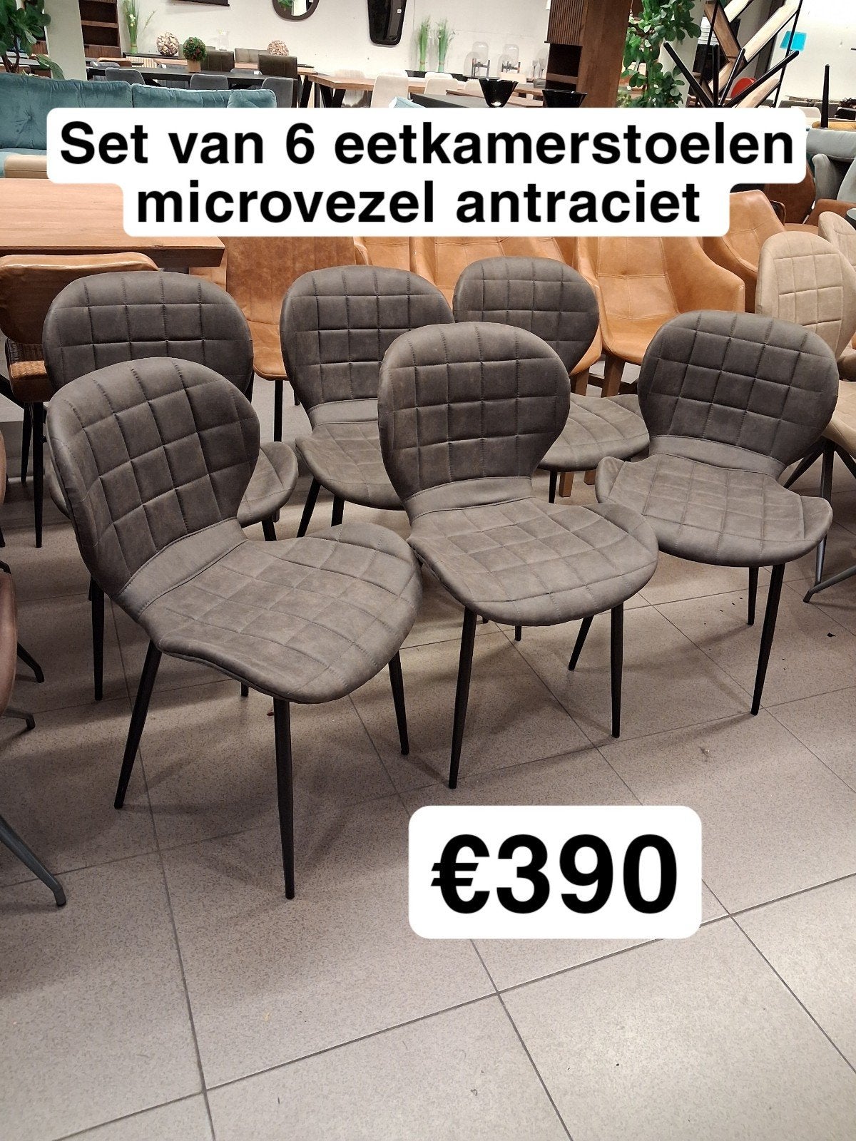 nieuwe set eetkamerstoelen 6x microvezel antraciet €390, Ophalen, ., Zwart, Nieuw