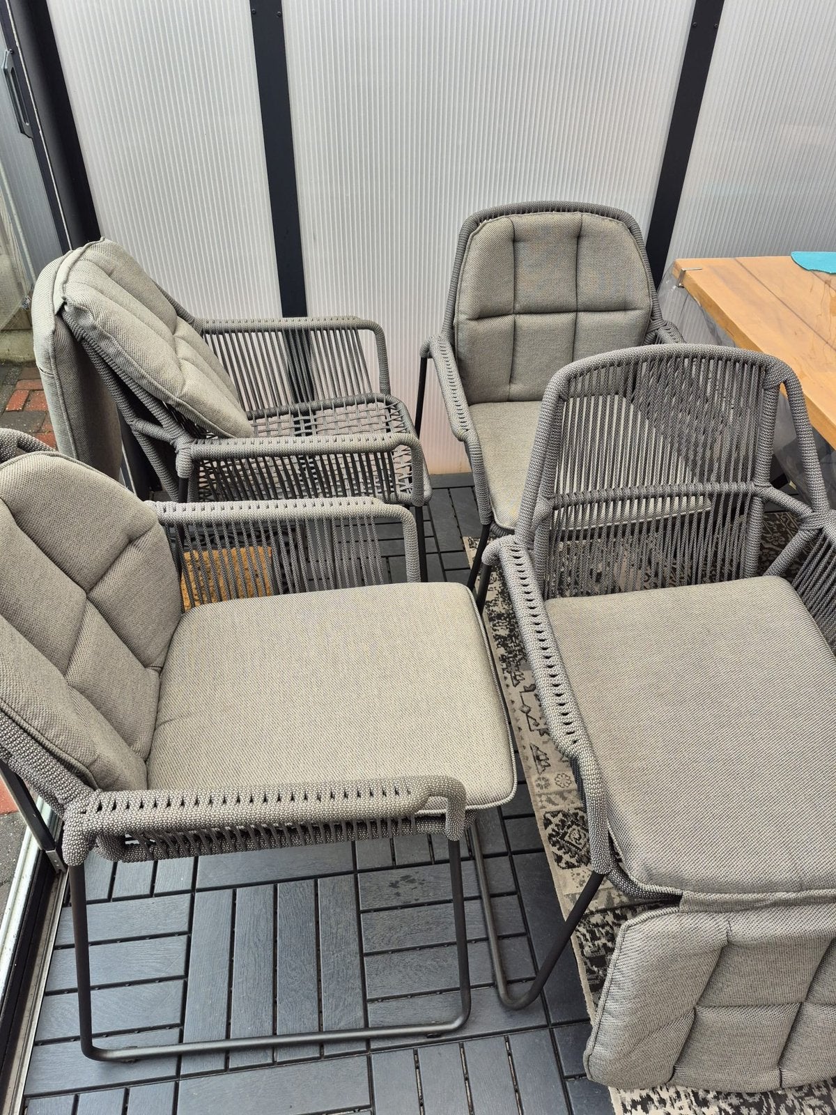Tuinset - Acaciahout tafel en 4 stoelen, Ophalen, 4 zitplaatsen, Aluminium, Zo goed als nieuw