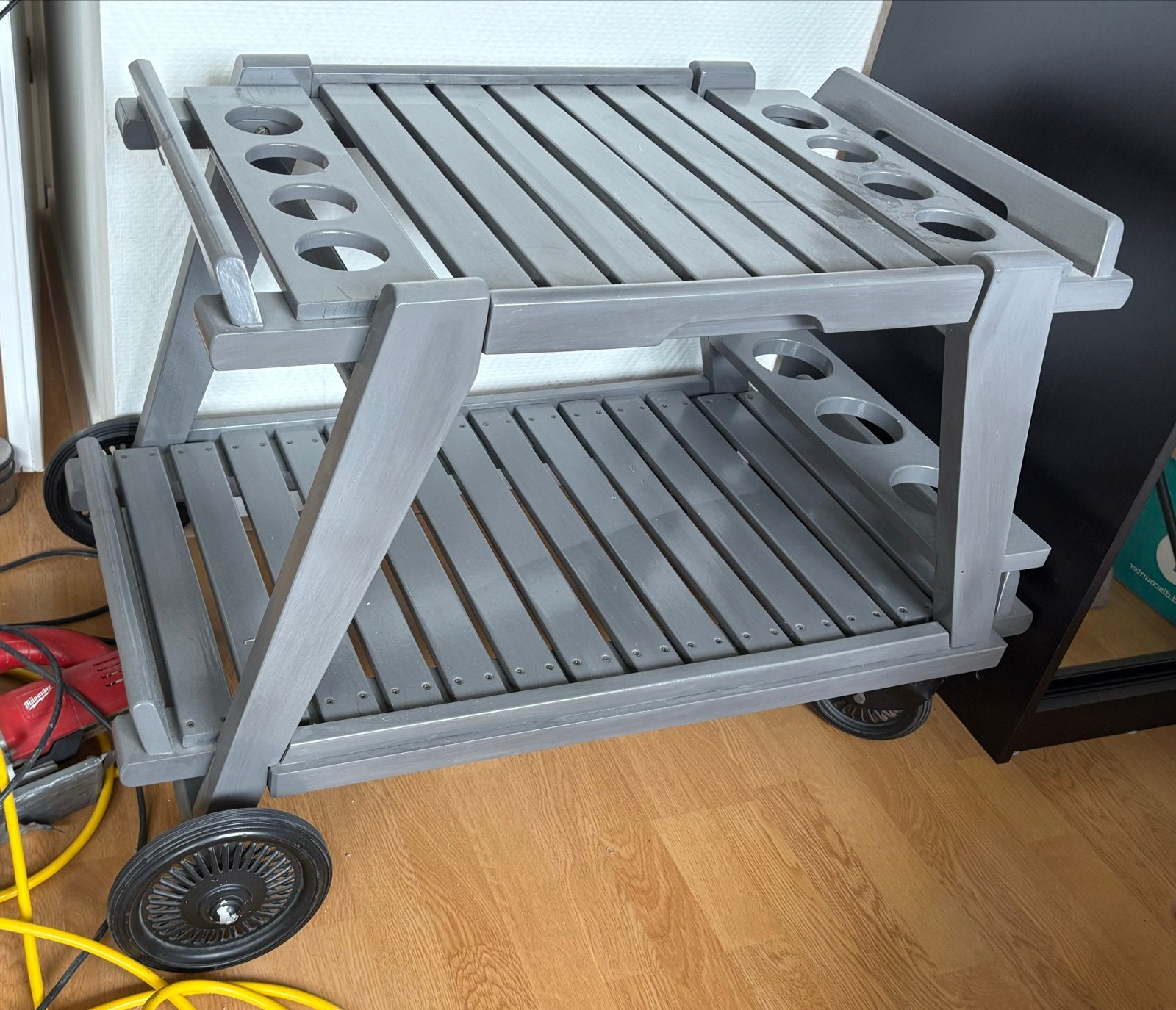 Houten serveerwagen/drankkar op wielen, Ophalen of Verzenden, Gebruikt, Rechthoekig