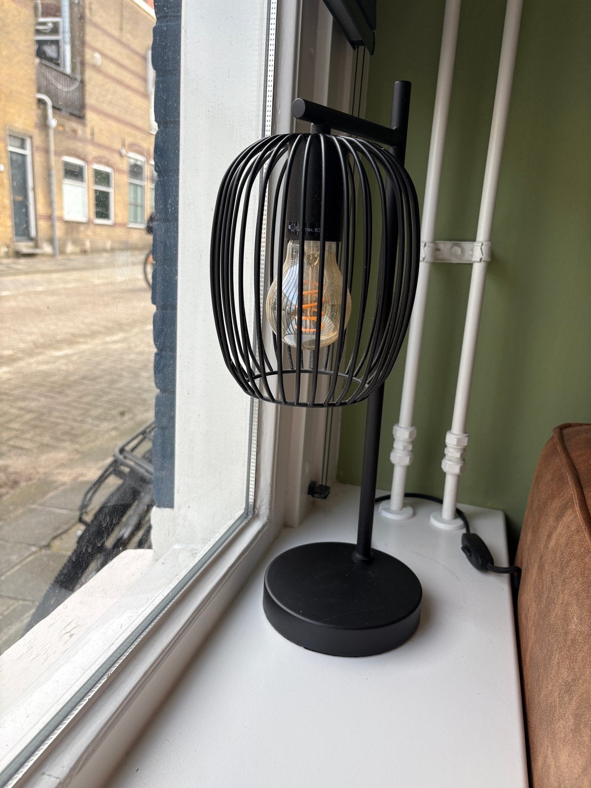 Zwarte tafellamp met draadkooi design, Overige merken, Zo goed als nieuw, Modern, E27 (groot)