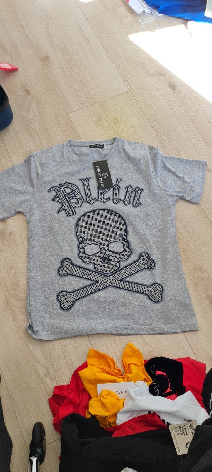 Philipp Plein T-shirt met doodshoofd en strass steentjes, Kleding | Heren, Nieuw, Ophalen of Verzenden, Philipp Plein, Grijs
