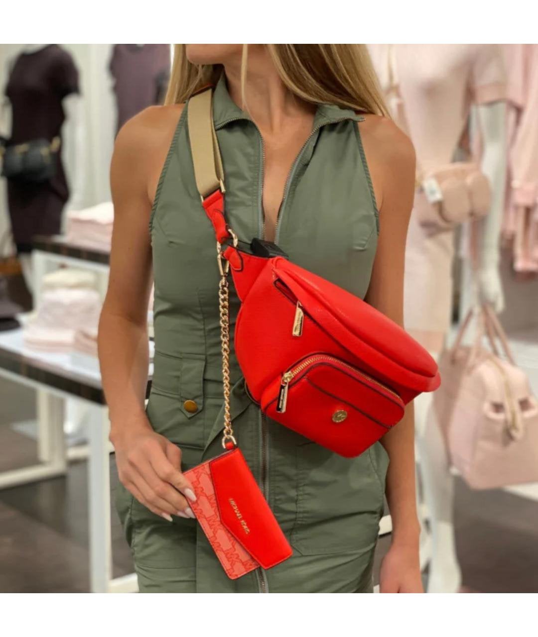 Michael Kors Leather Tas Large model l Large, Ophalen of Verzenden, Nieuw, Rood, Schoudertasje