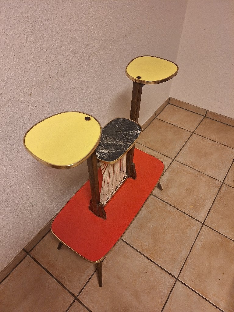 Vintage bloemenrek / plantentafel met macramé mid century, Ophalen of Verzenden