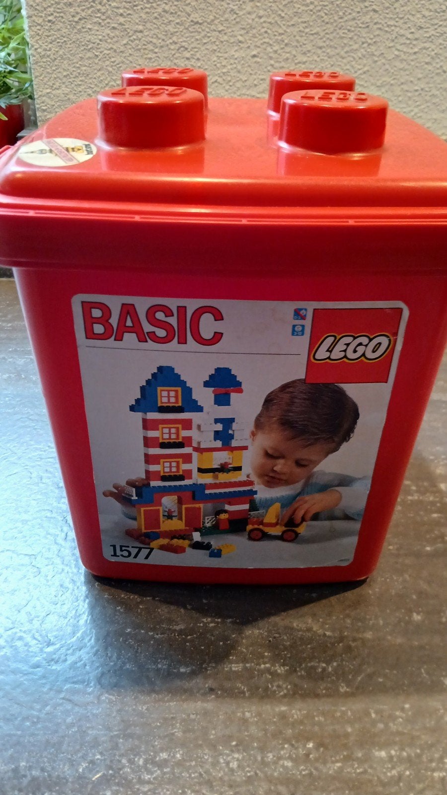 Vintage LEGO Basic Set 1577 in rode opbergdoos, Gebruikt, Lego, Ophalen of Verzenden, Inclusief doos